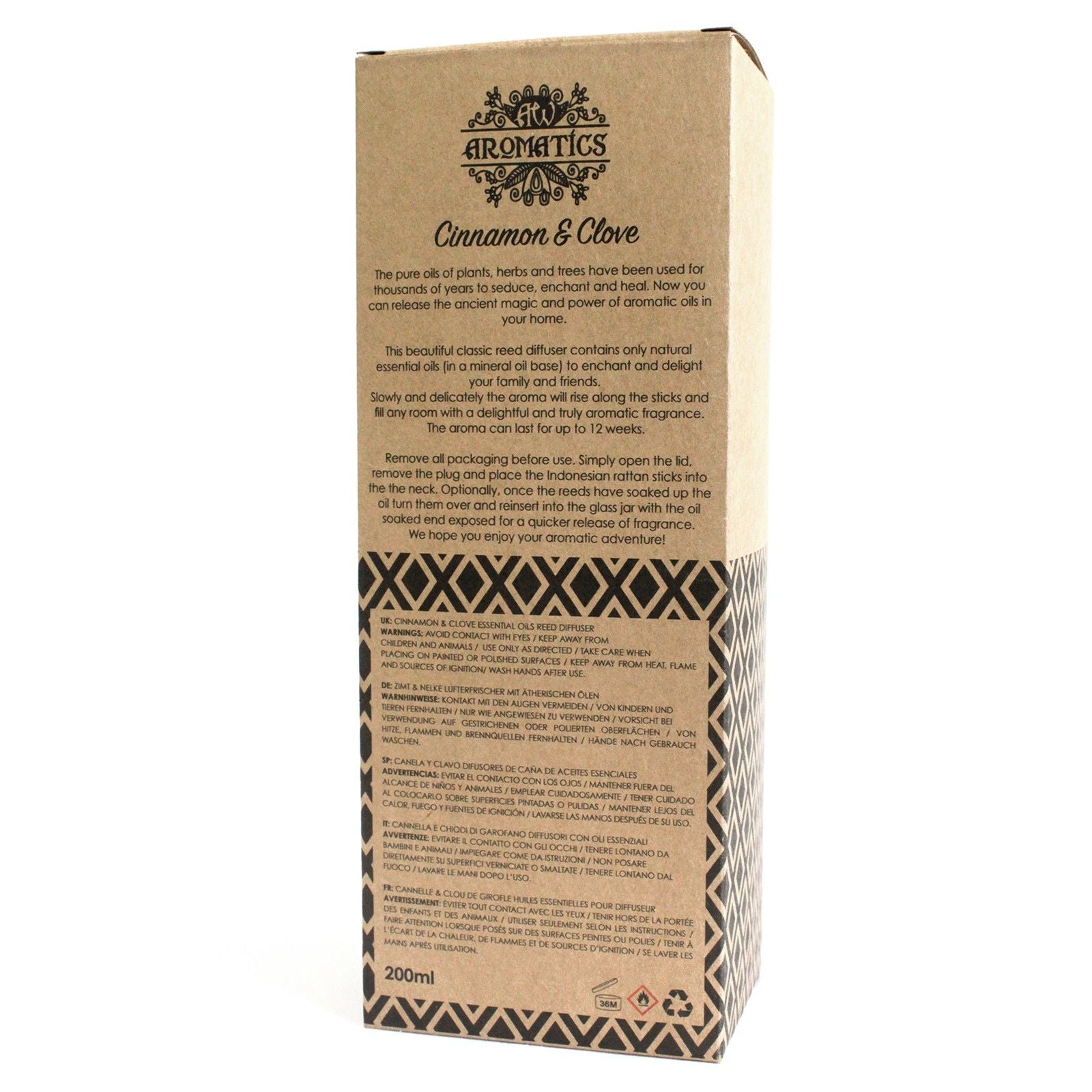Essential Oil Reed Diffuser: Cinnamon & Clove - 200ml