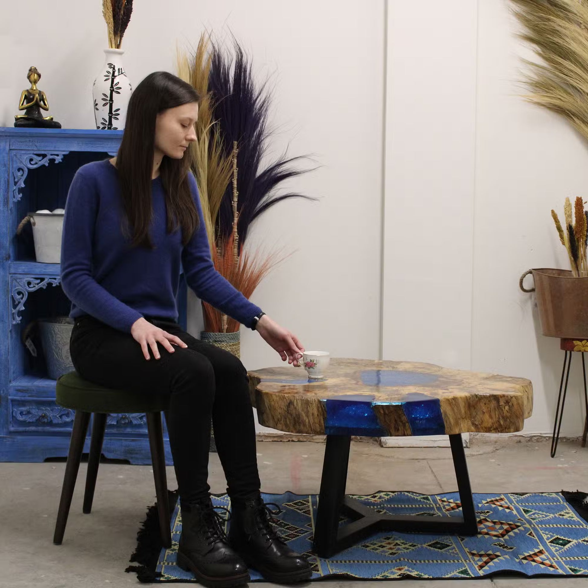 Handmade Tamarind & Sky Blue Resin Coffee Table