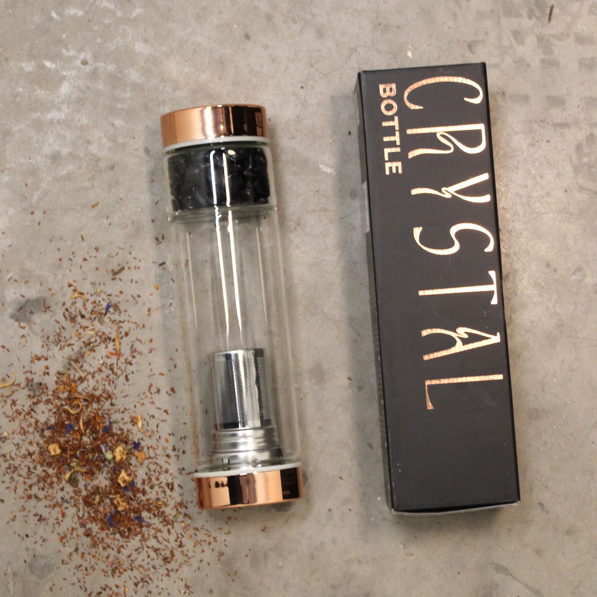 Crystal Glass Tea Infuser Bottle: Rock Quartz - 500ml