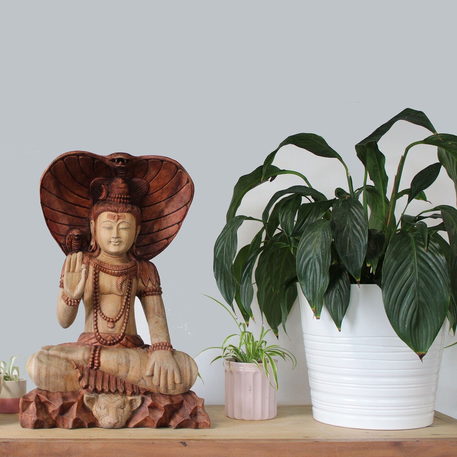 Shiva with Cobra Statue: Hand-Carved Suar Wood - 50cm