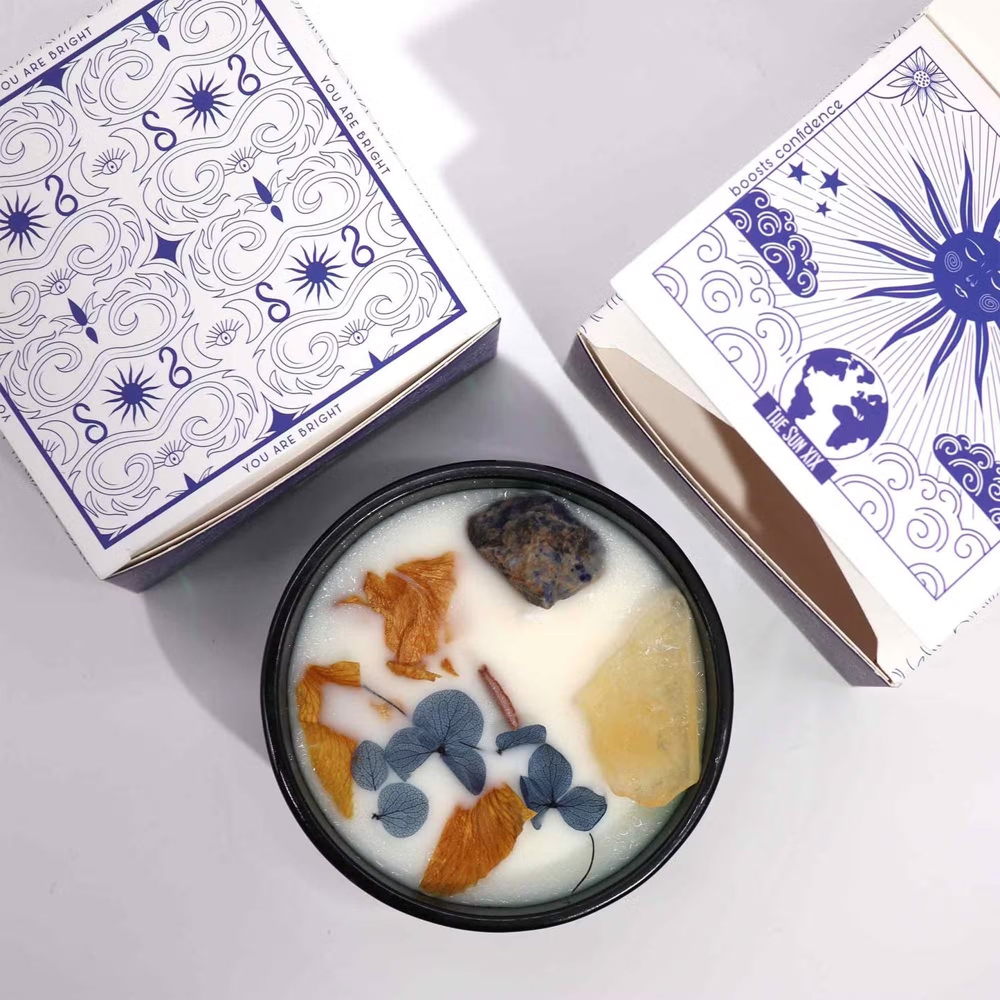 Lemon Fragrance Magic Flower Candle - Citrine & Sodalite Crystals - Bath & Soak