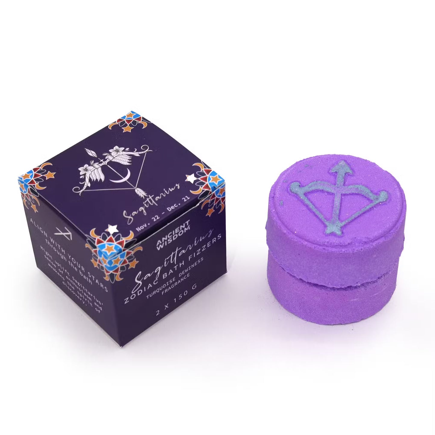 Sagittarius Zodiac Bath Fizzers With Horoscope - Set of 2 x 150g - Bath & Soak