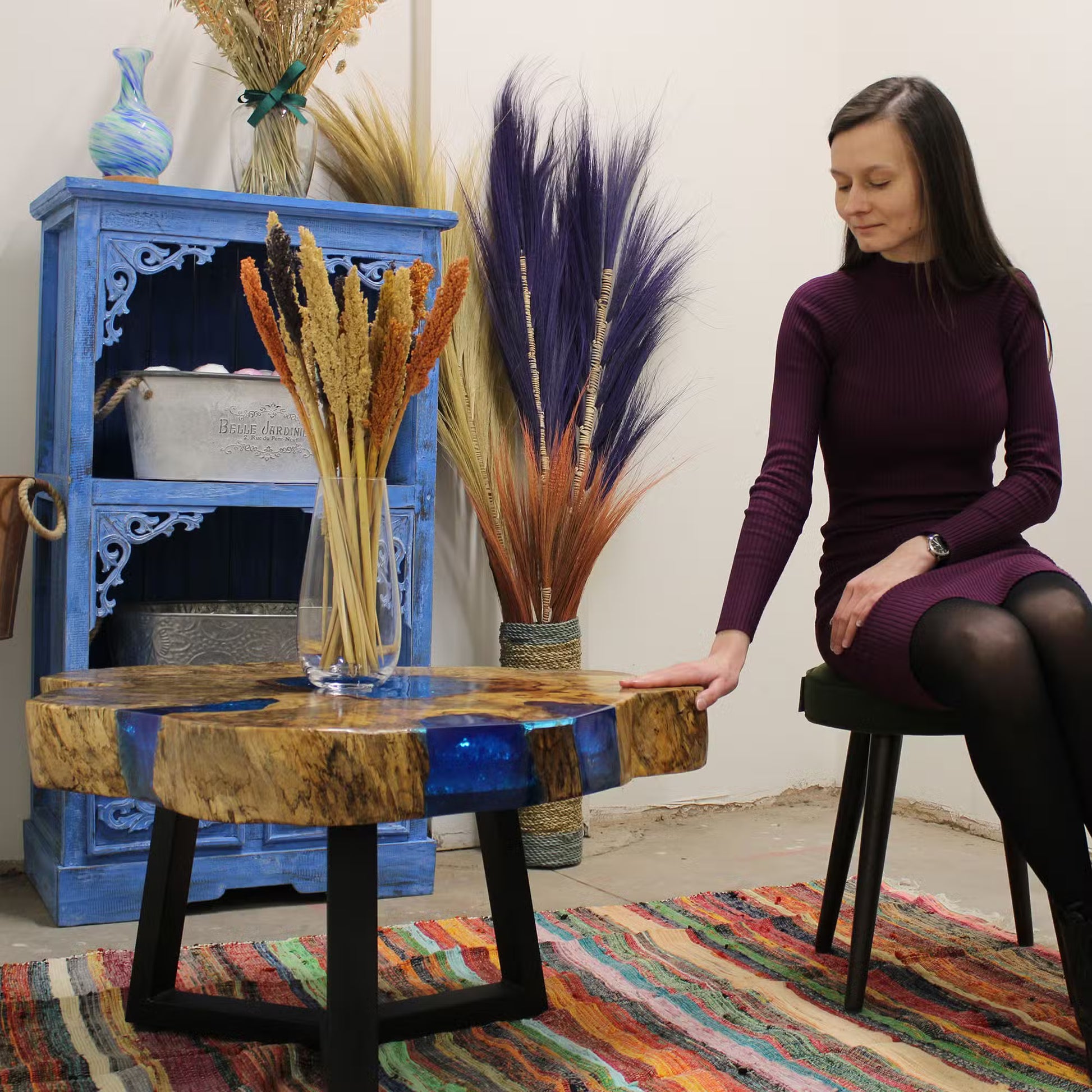 Handmade Tamarind & Sky Blue Resin Coffee Table