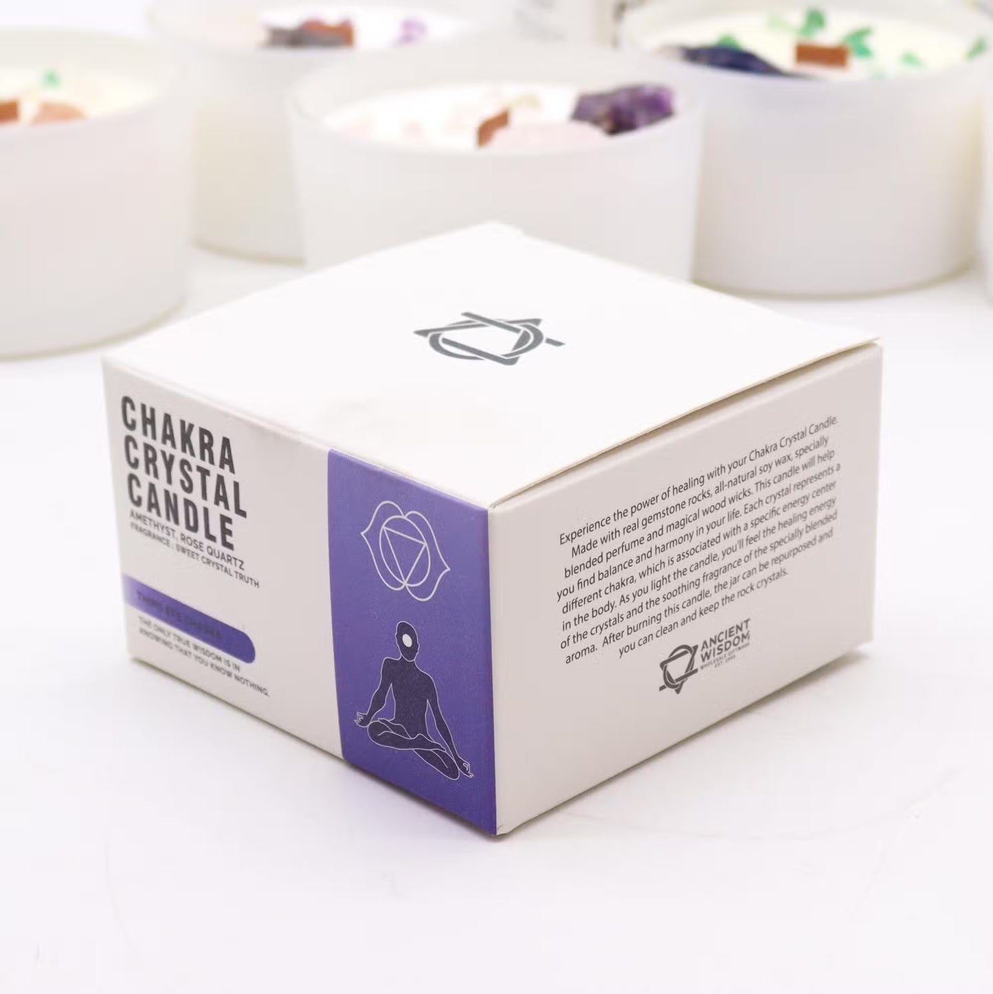Third Eye Chakra Crystal Candle - Amethyst & Rose Quartz Crystals - Bath & Soak