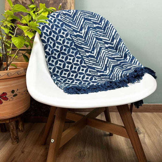 Handmade Indigo Throw: Namoona Waves - 170x120cm