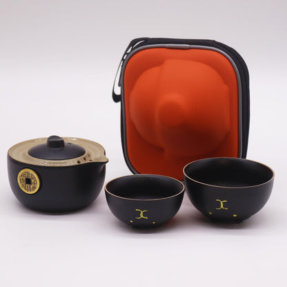 Money Cat Teapot Set: Travel-Friendly - Black