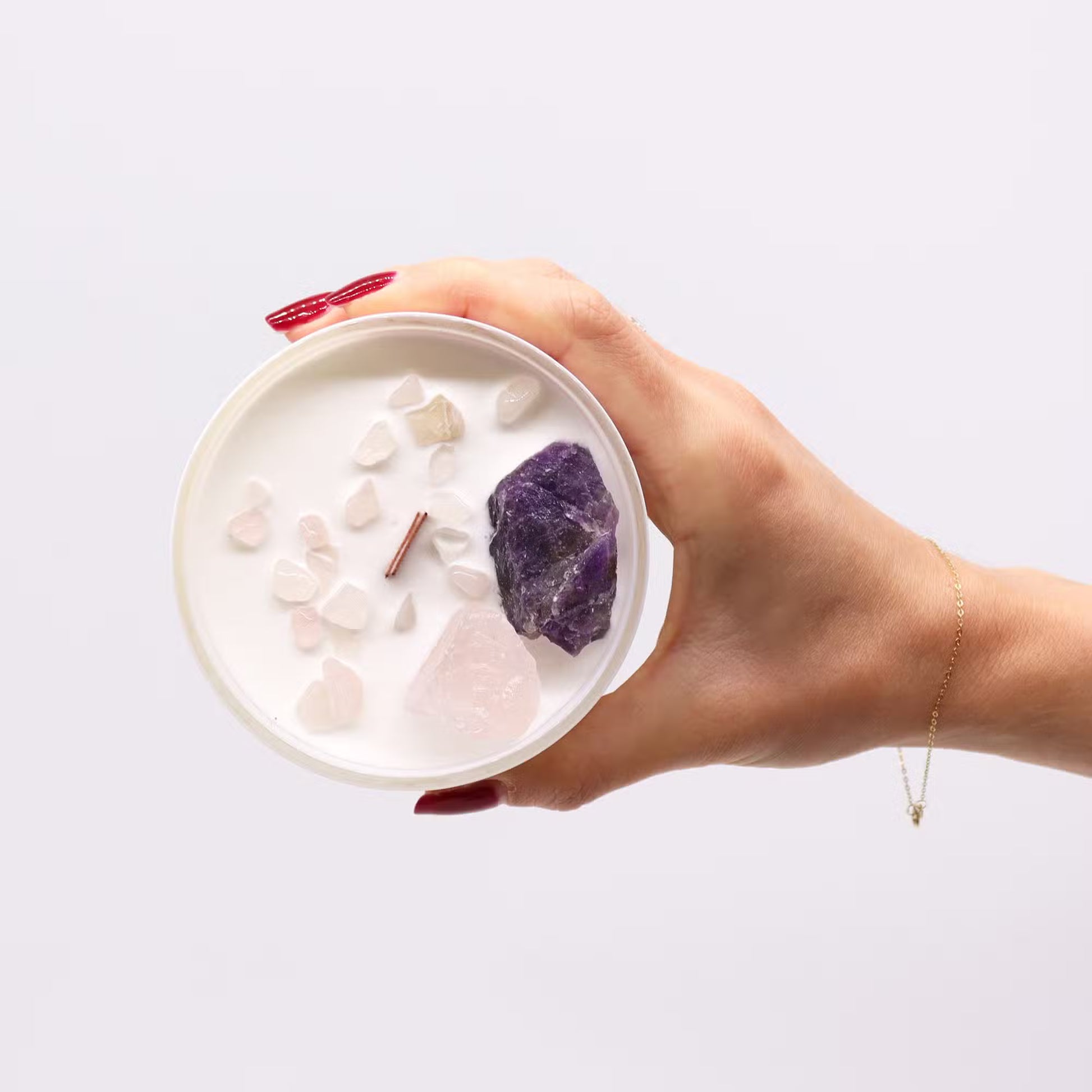Third Eye Chakra Crystal Candle - Amethyst & Rose Quartz Crystals