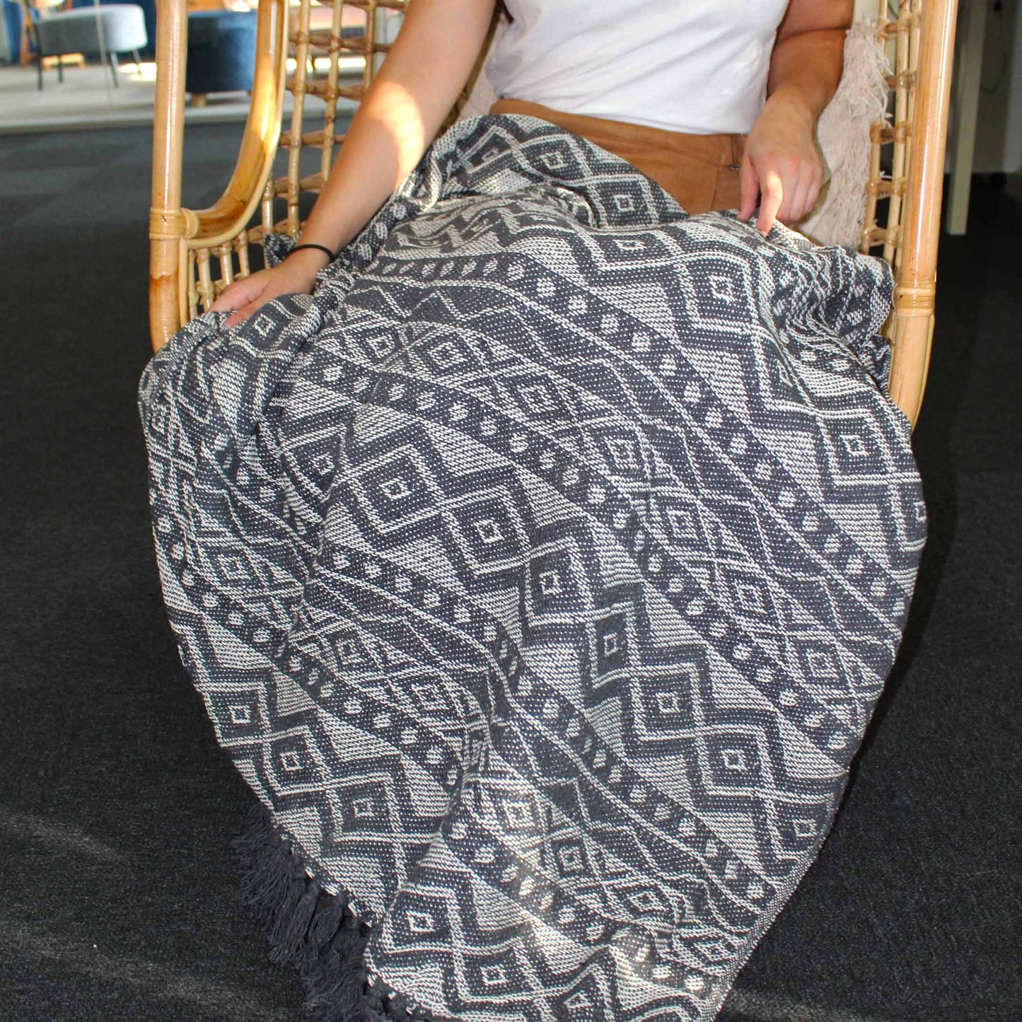 Boho Comfort Throw: Grey Geometric - 125x150cm
