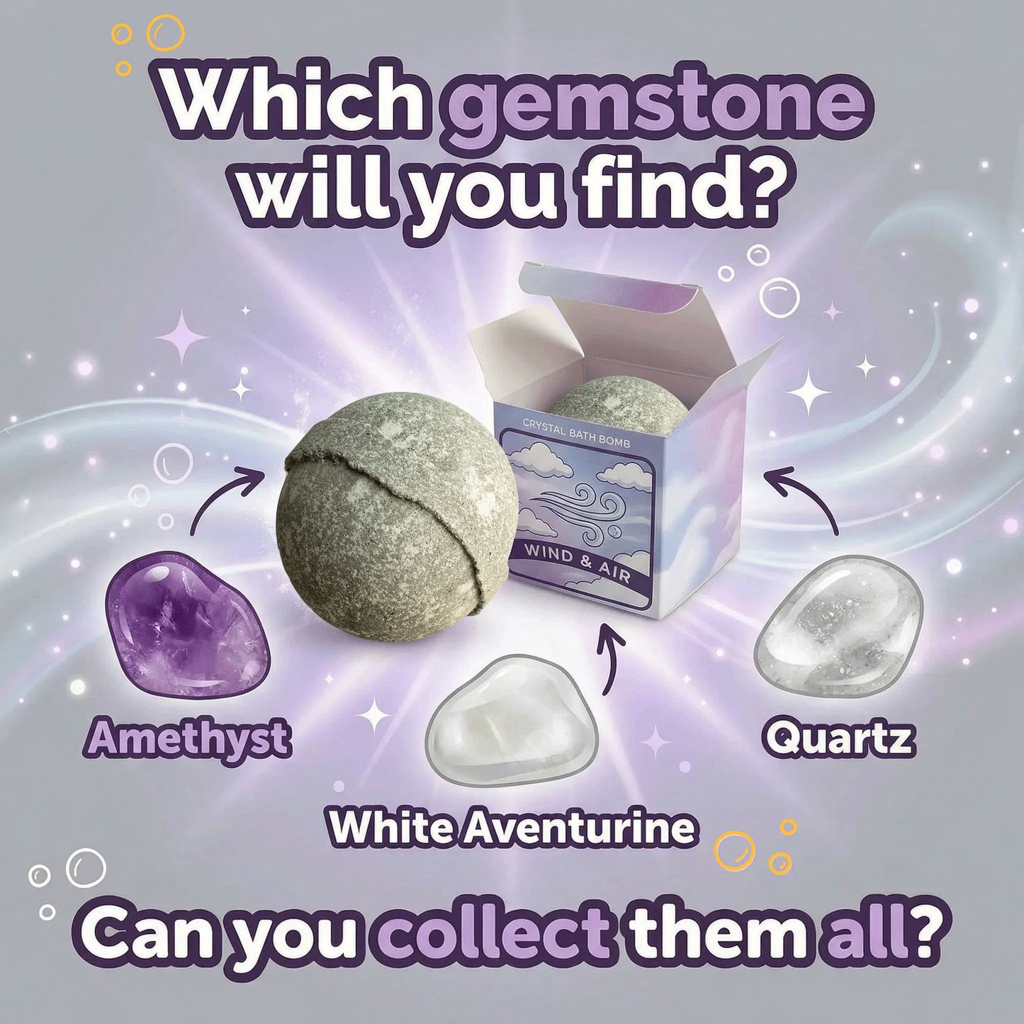 Elemental Crystal Bath Bomb: Wind & Air - 180g