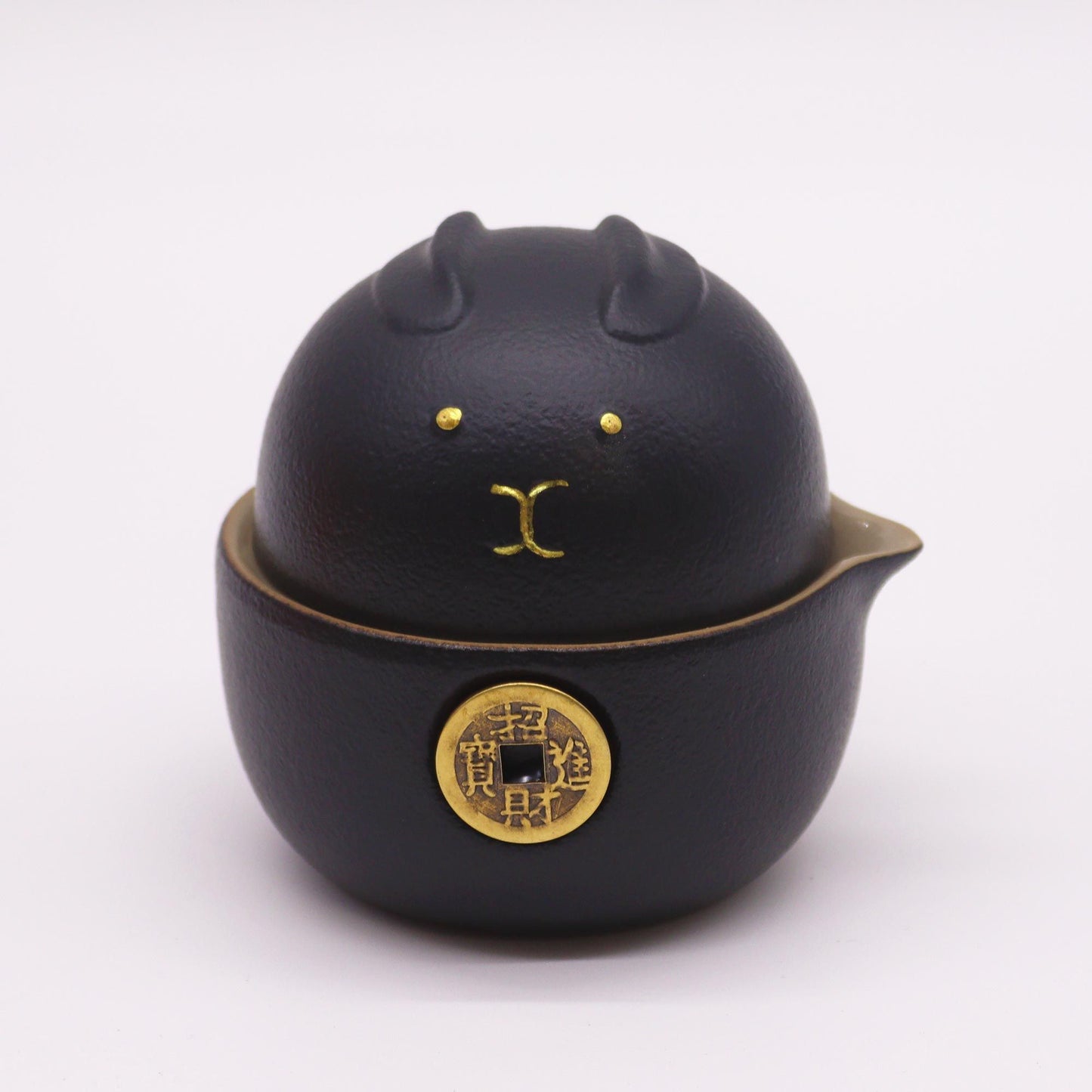 Money Cat Teapot Set: Travel-Friendly - Black