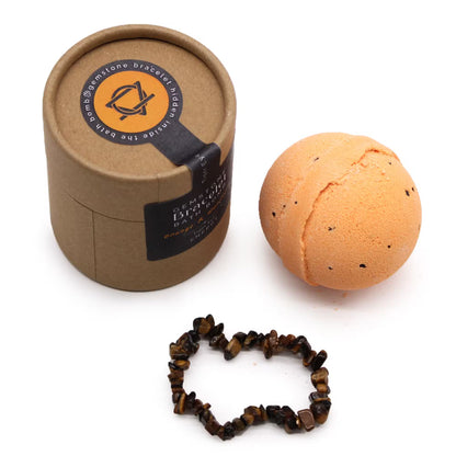 Orange & Mandarin Bath Bomb: Tiger Eye Gemstone Bracelet - 140g