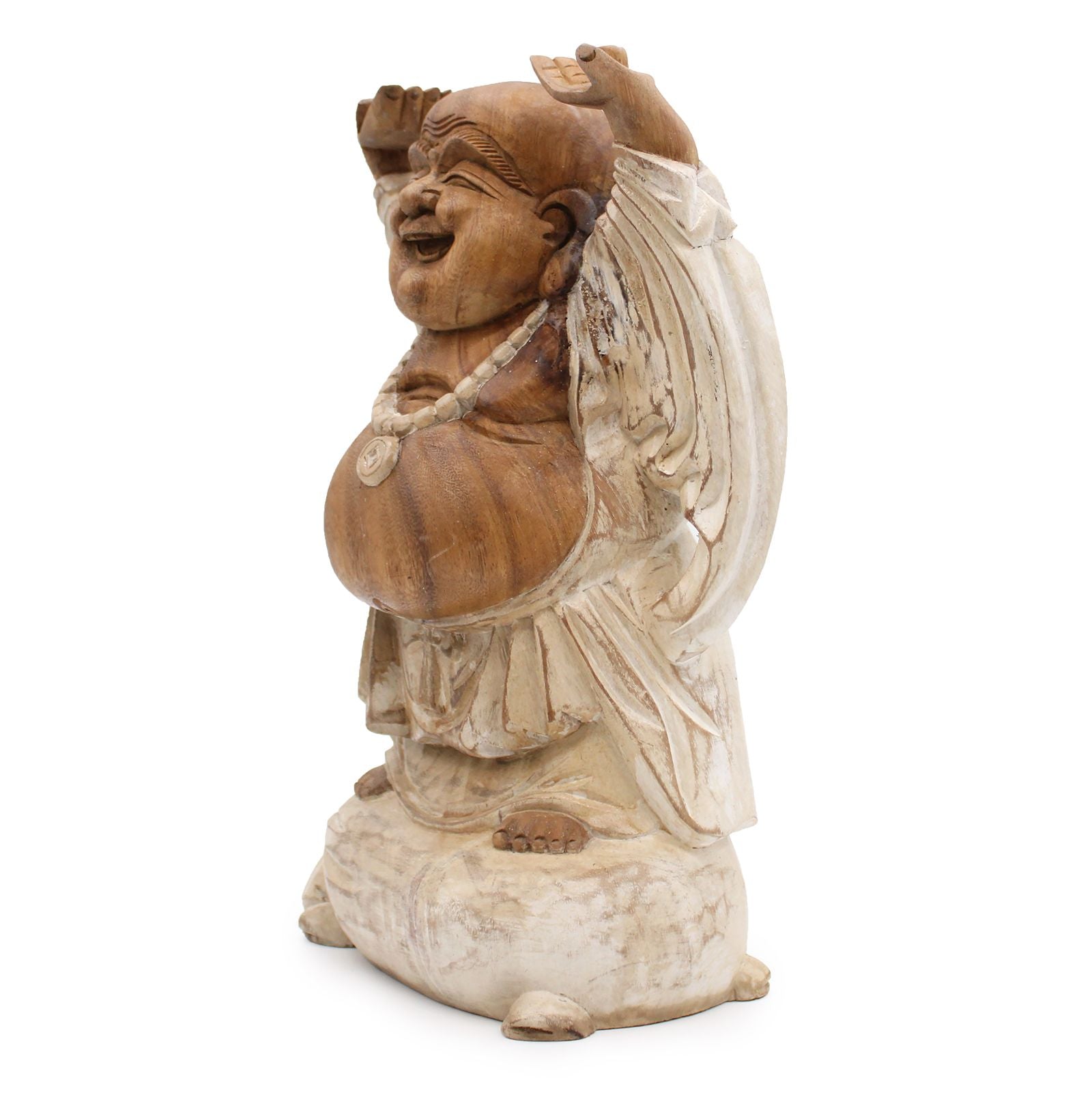 Happy Buddha: Hand-Carved White Statue - 40cm