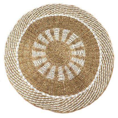 Handwoven White & Tan Seagrass Rug - 100cm