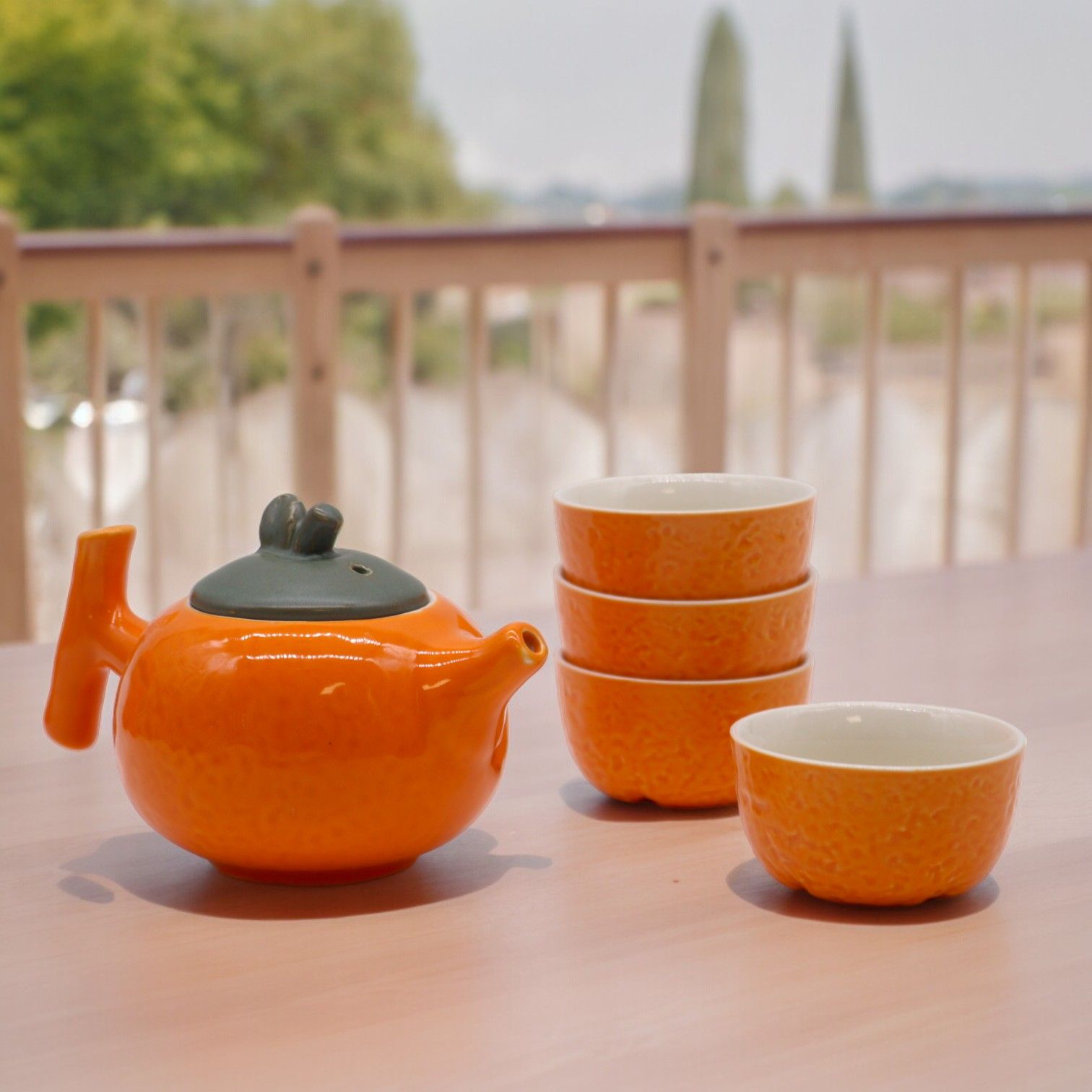 Orange Teapot Set: Funky Fruit Design - 200ml Pot & 4 Cups