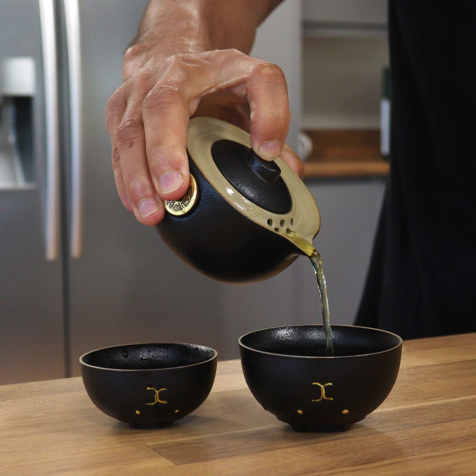 Money Cat Teapot Set: Travel-Friendly - Black