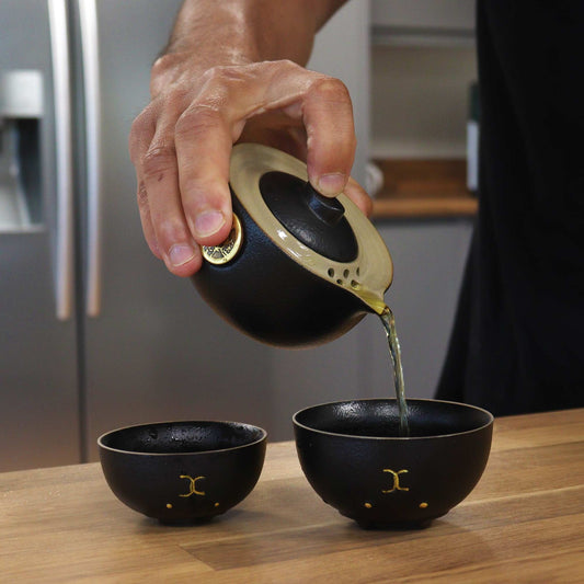 Money Cat Teapot Set: Travel-Friendly - Black