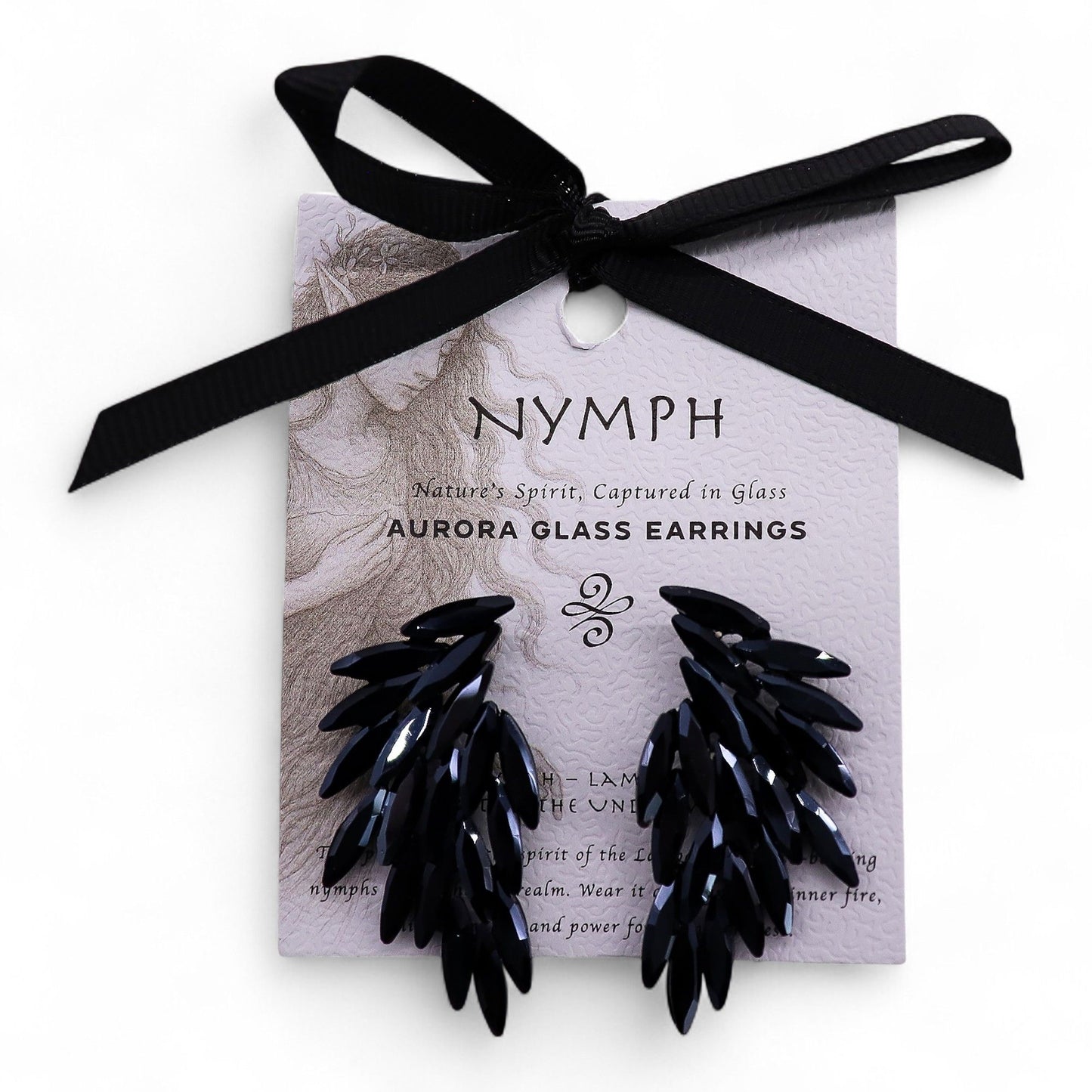 Angel Wings Earrings: Jet Black - Vintage Glass