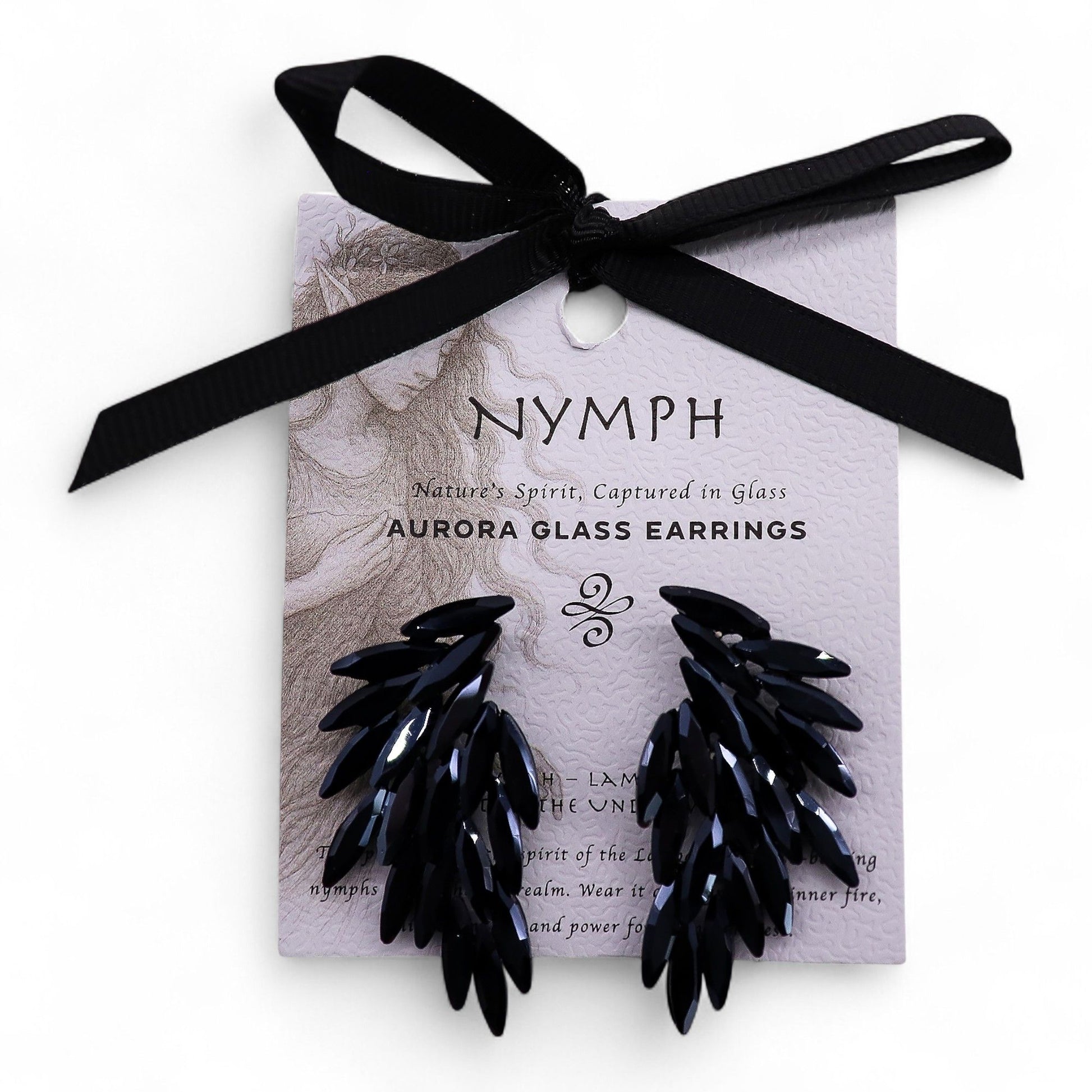 Angel Wings Earrings: Jet Black - Vintage Glass
