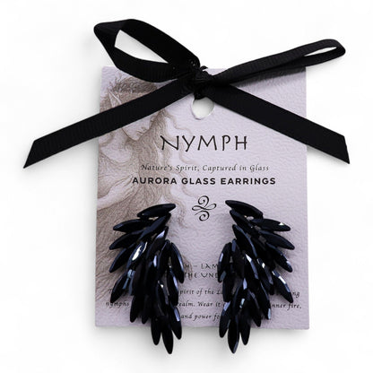 Angel Wings Earrings: Jet Black - Vintage Glass