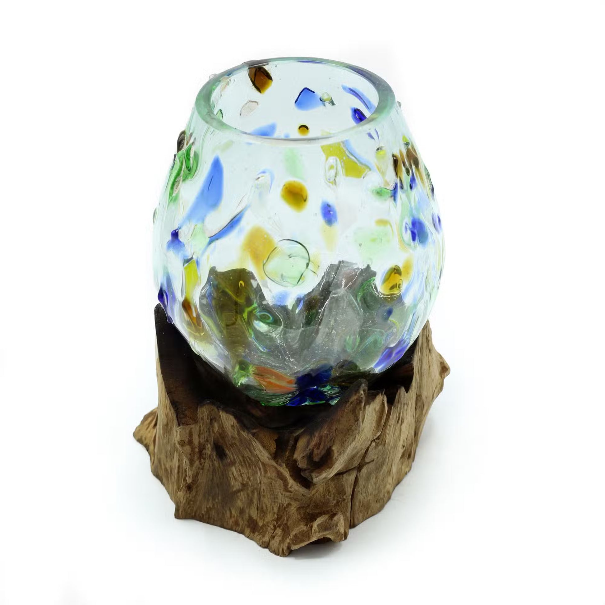 Hand-Blown Coloured Glass & Natural Wood Sculpture