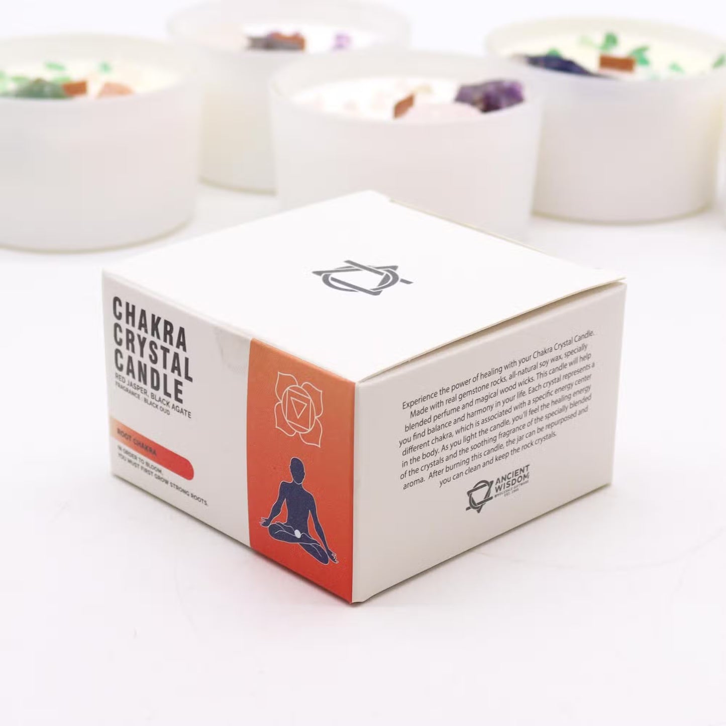 Root Chakra Crystal Candle - Red Jasper & Black Agate Crystals - Bath & Soak
