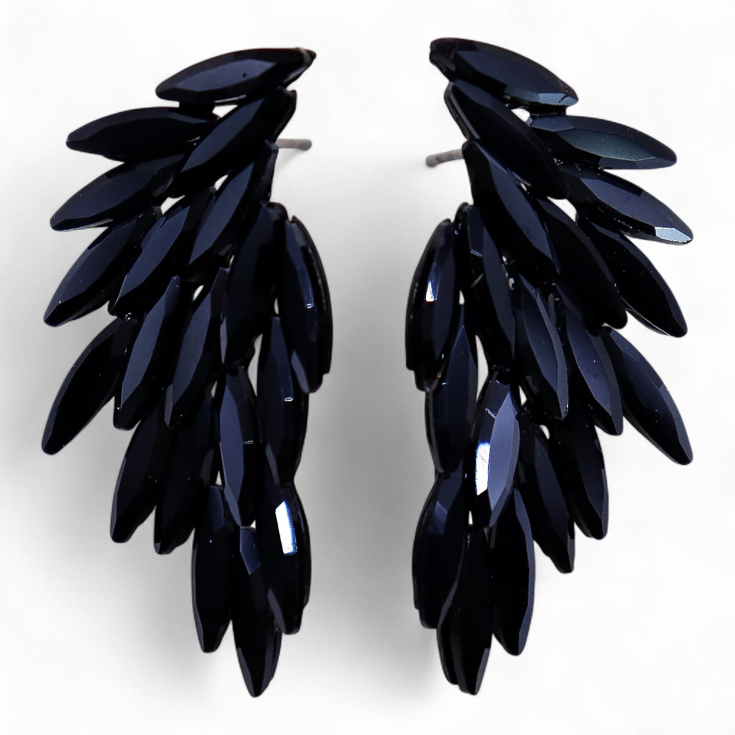 Angel Wings Earrings: Jet Black - Vintage Glass