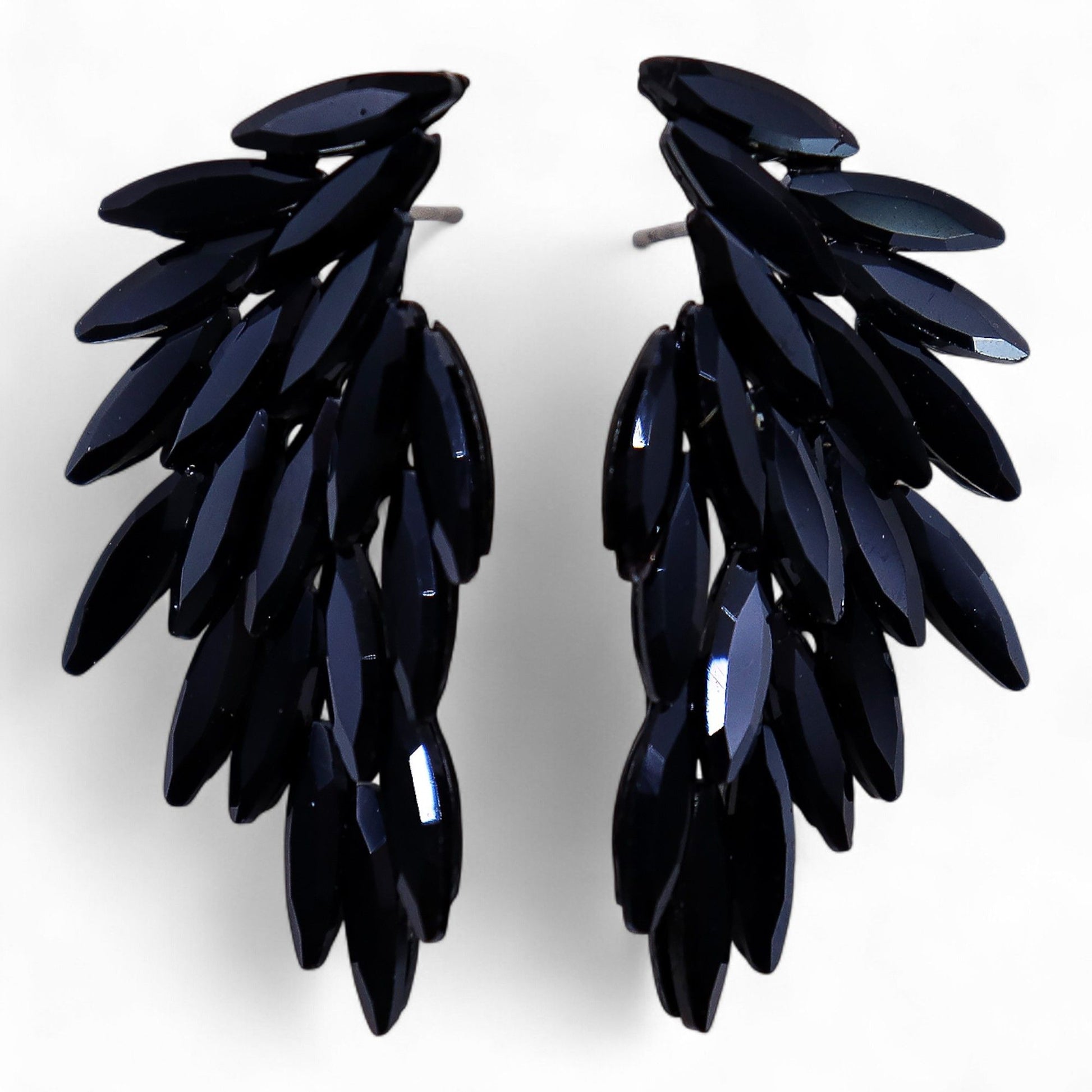 Angel Wings Earrings: Jet Black - Vintage Glass