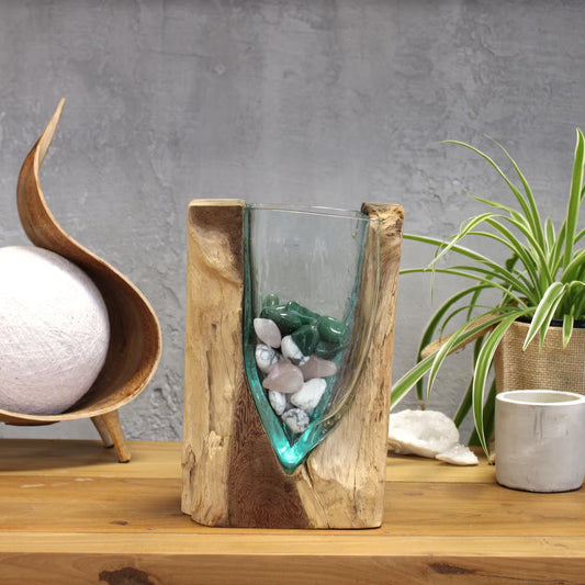 Molten Glass V-shaped Vase: Recycled Glass Art