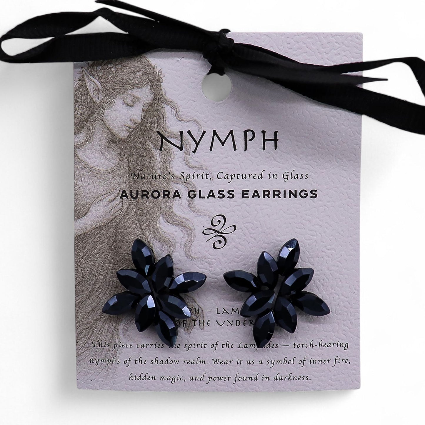 Flower Earrings: Jet Black - Vintage Glass