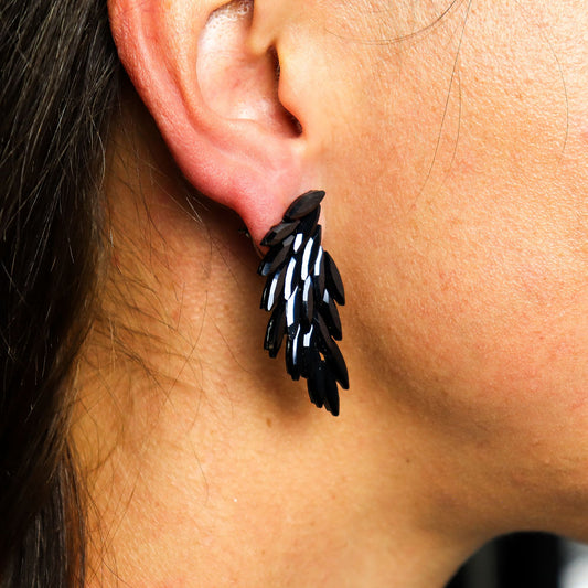 Angel Wings Earrings: Jet Black - Vintage Glass