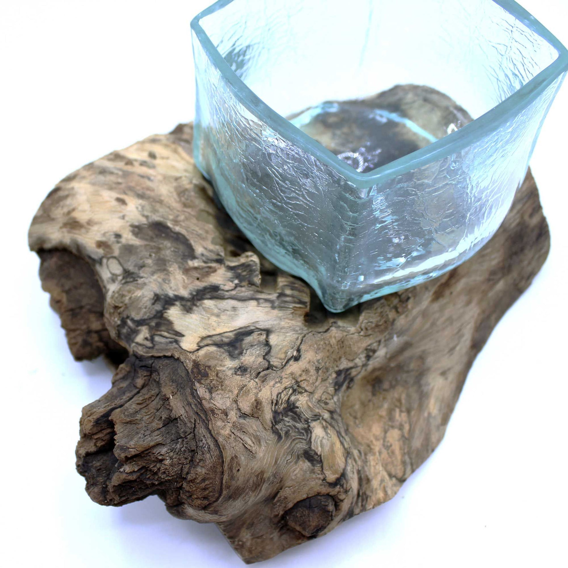 Hand-blown Crackled Glass Tank on Gamal Wood