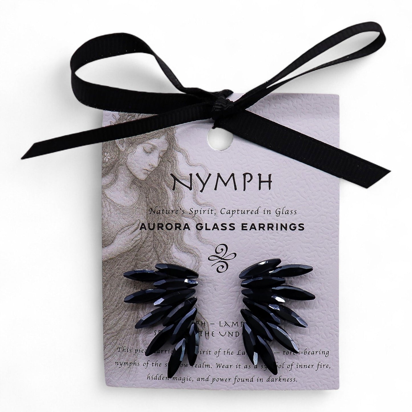 Fairy Wings Earrings: Jet Black - Vintage Glass