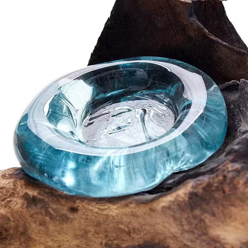 Unique Hand-Blown Glass & Gamal Wood Candle Holder
