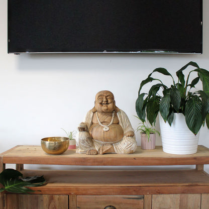 Happy Buddha: Serene Whitewash Statue - 40cm