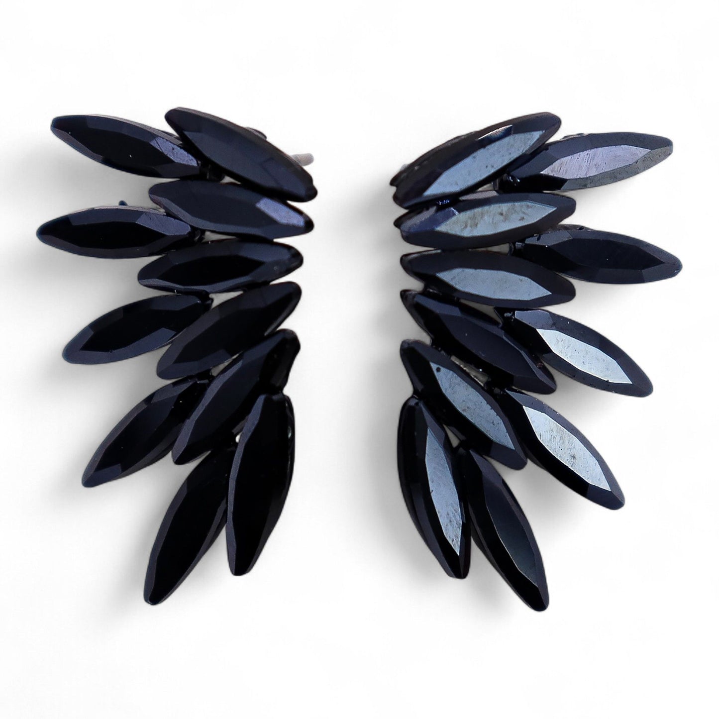 Fairy Wings Earrings: Jet Black - Vintage Glass