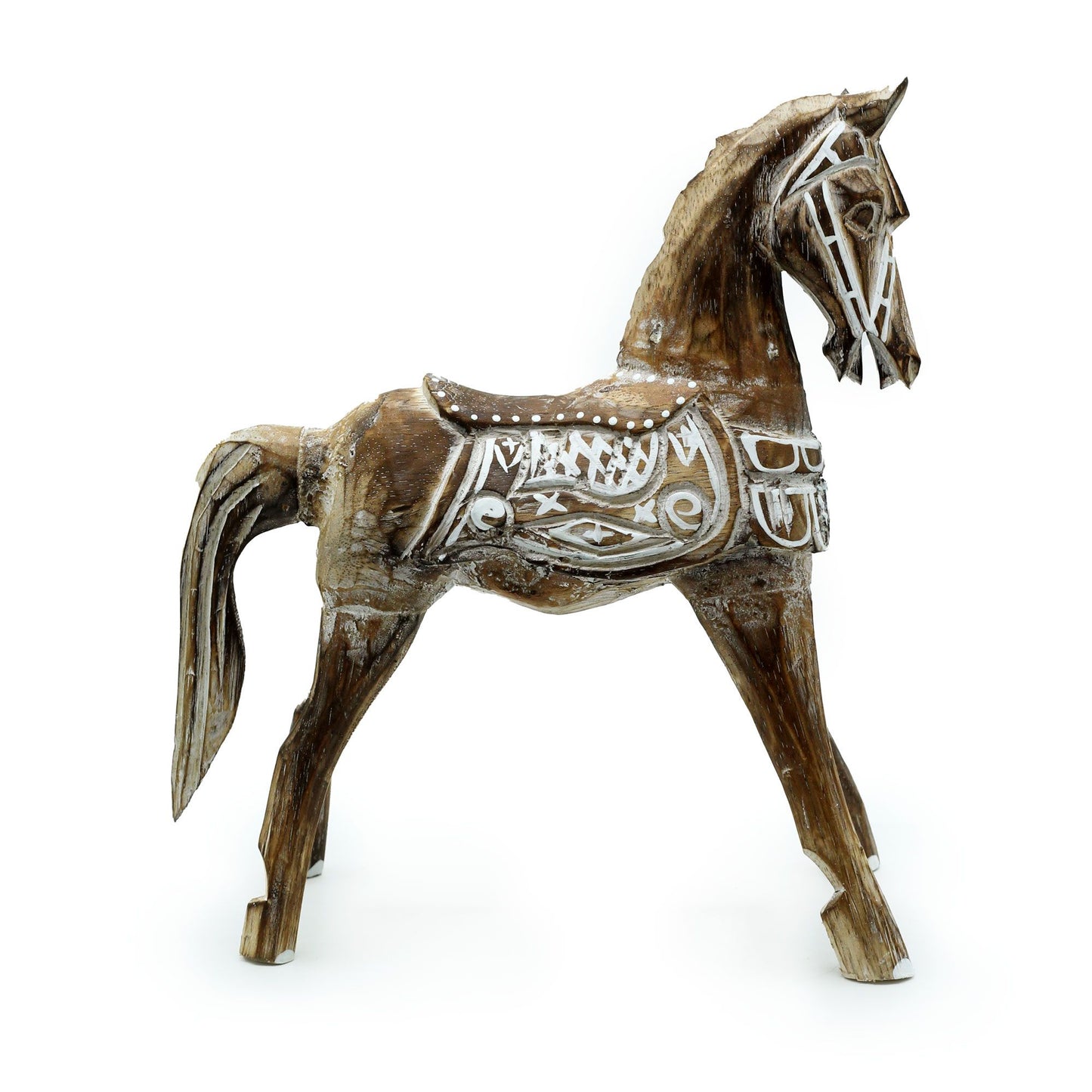 Large Whitewash Horse: Hand-Carved Albasia Wood - 32cm