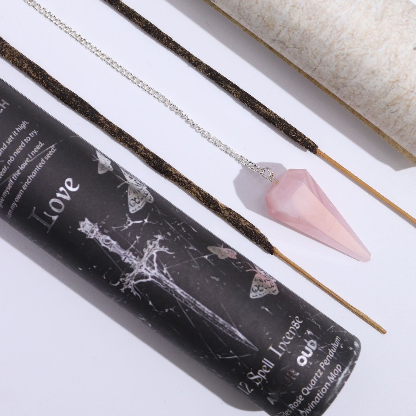 12 Spell Incense: Love - Rose Quartz Pendulum