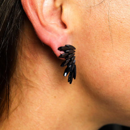 Fairy Wings Earrings: Jet Black - Vintage Glass