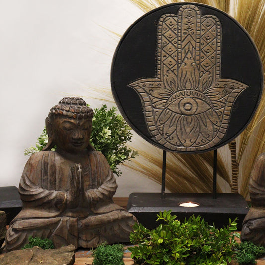 Buddha & Hamsa Feng Shui Set: Serene Grey - 25cm