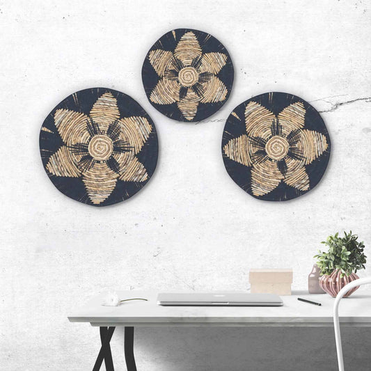 Handwoven Seagrass Wall Art Set: Black Bohemian Home Decor