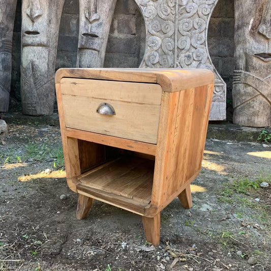 Recycled & Handmade Teak Round Bedside Table