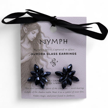 Flower Earrings: Jet Black - Vintage Glass