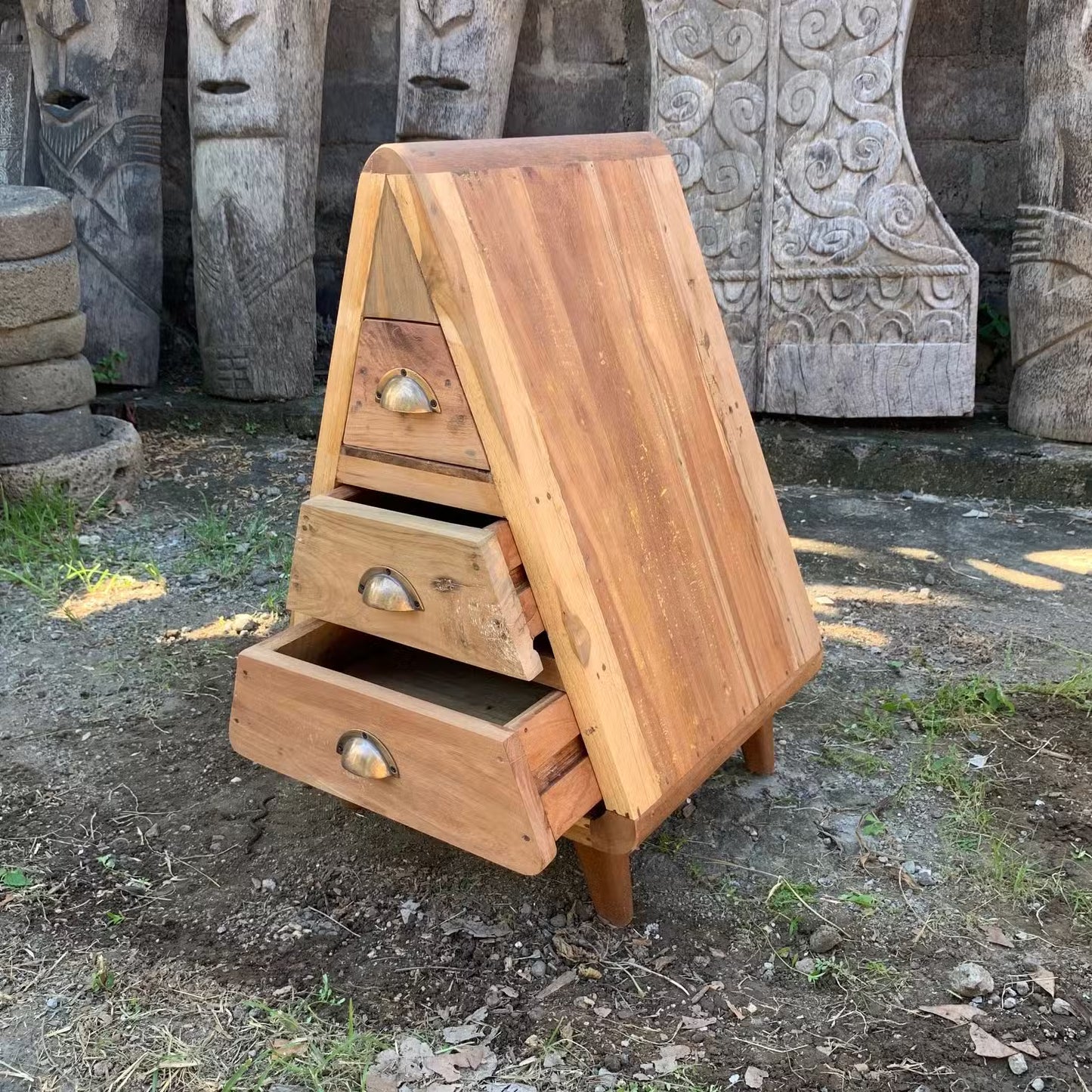 Recycled Teak Wood Triangle Chest: Unique Handmade Storage