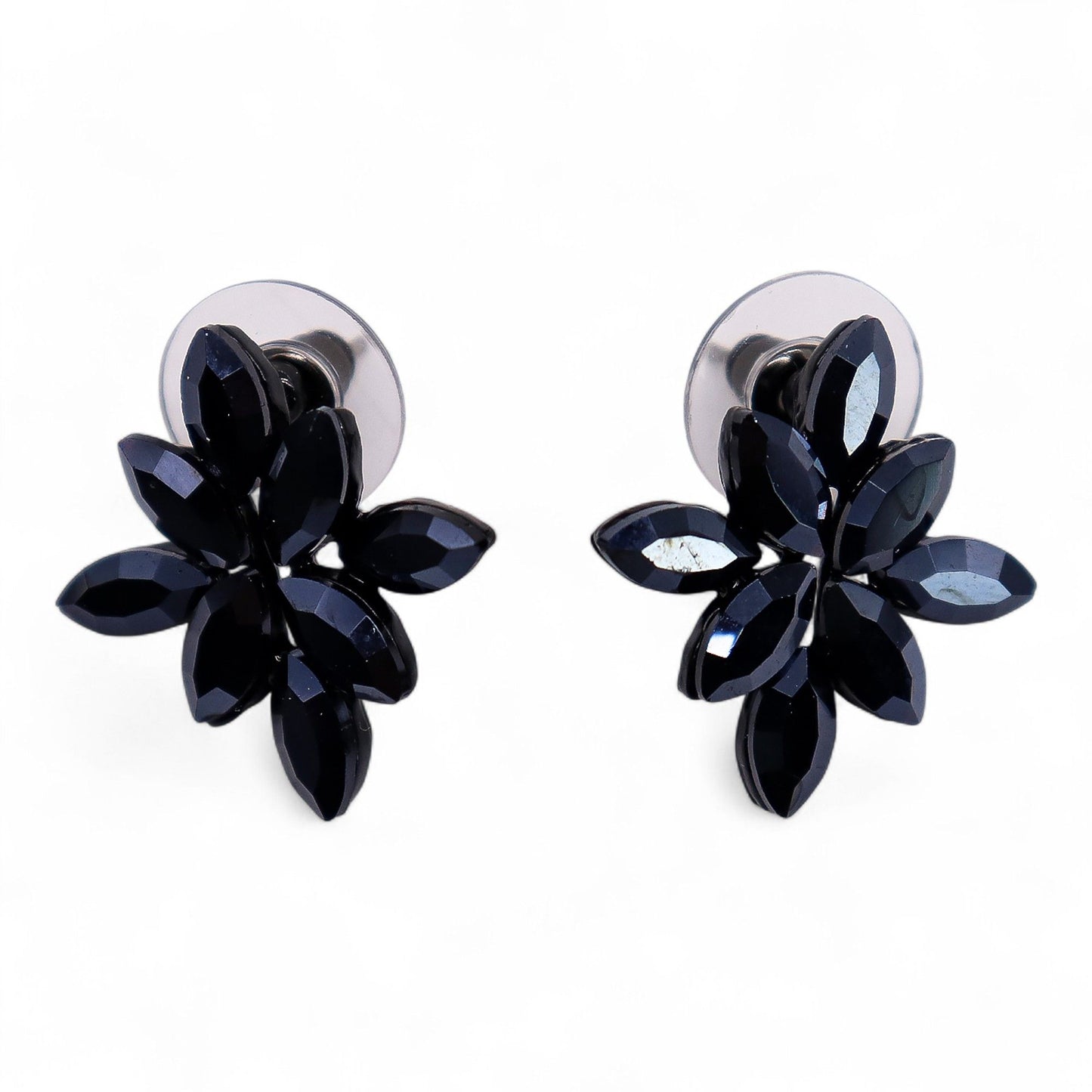 Flower Earrings: Jet Black - Vintage Glass