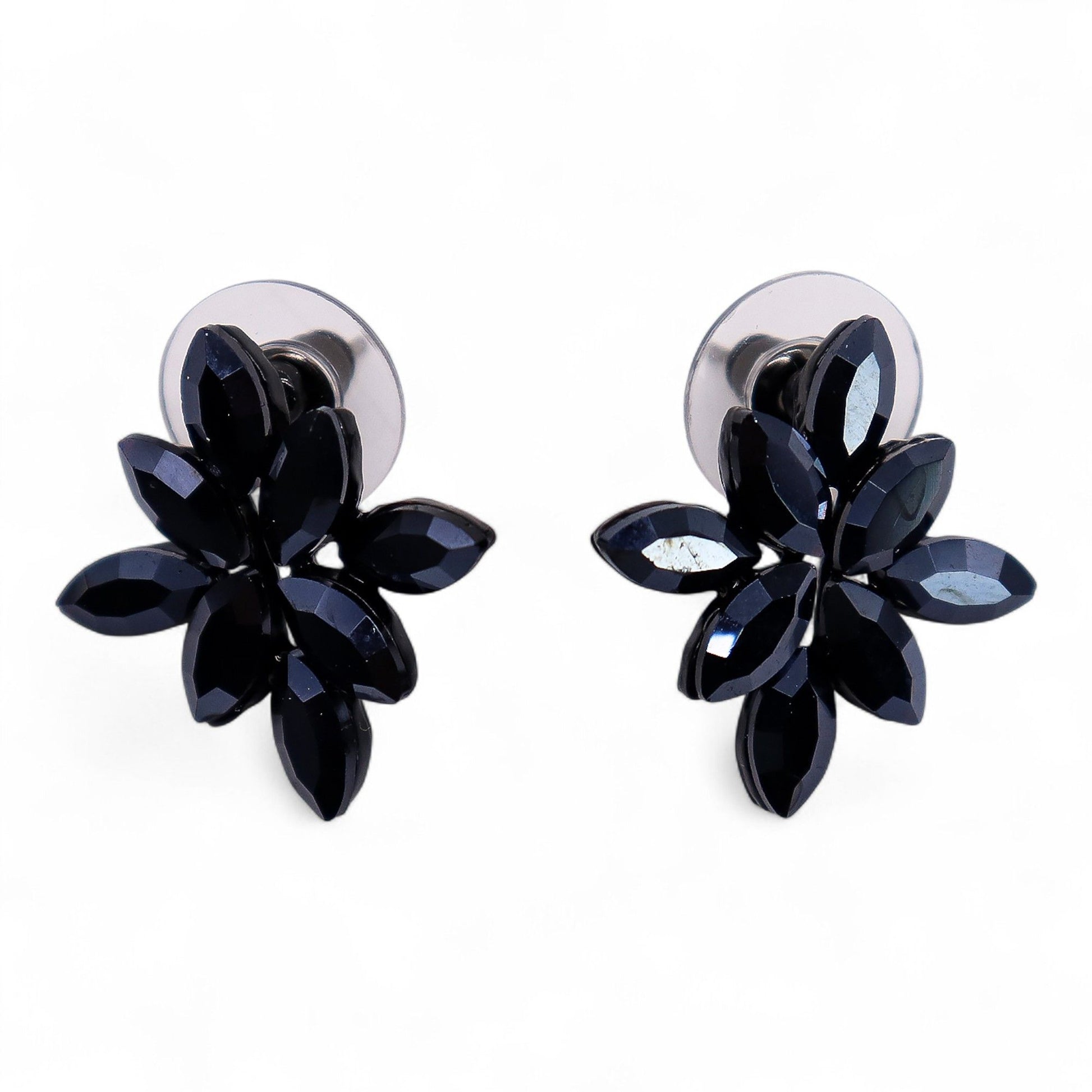 Flower Earrings: Jet Black - Vintage Glass
