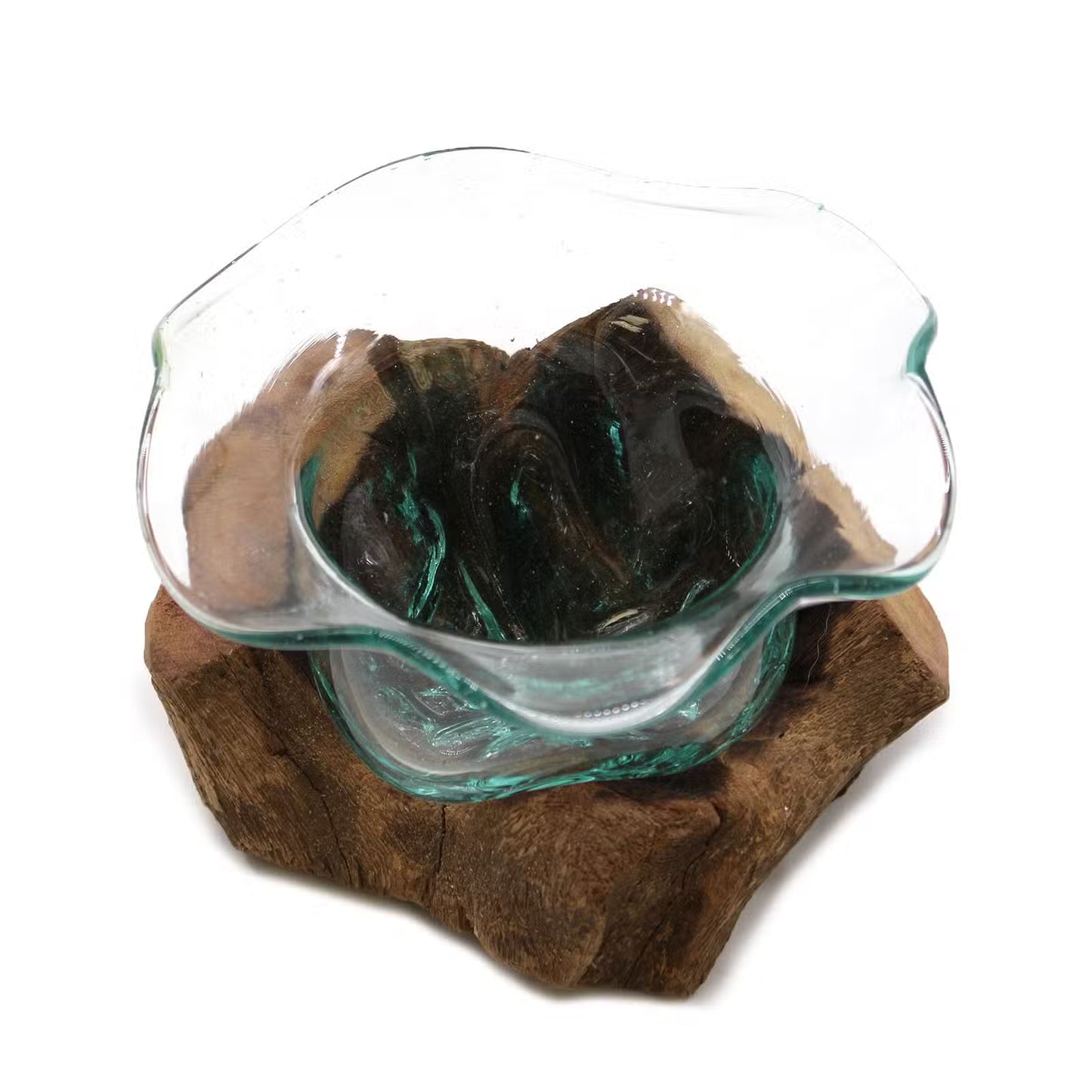 Hand-Blown Recycled Glass Sweet Bowl on Gamal Wood Stand