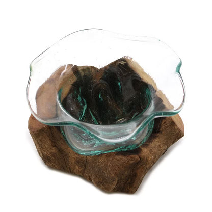 Hand-Blown Recycled Glass Sweet Bowl on Gamal Wood Stand