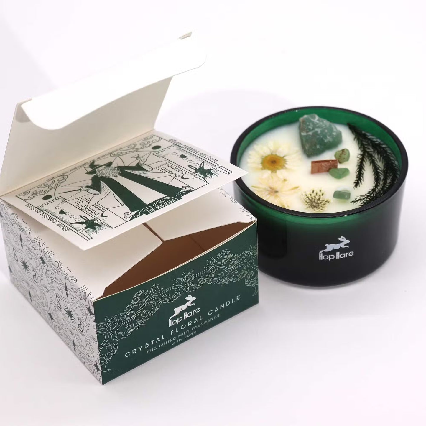 Mint Fragrance Magic Flower Candle - Jade Crystals - Bath & Soak