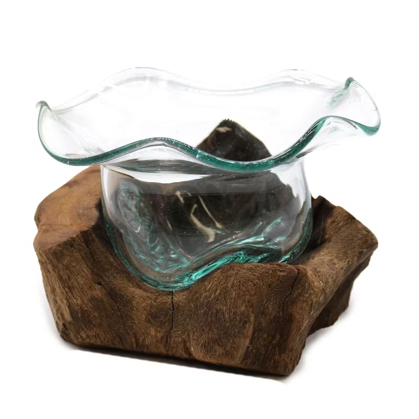 Hand-Blown Recycled Glass Sweet Bowl on Gamal Wood Stand