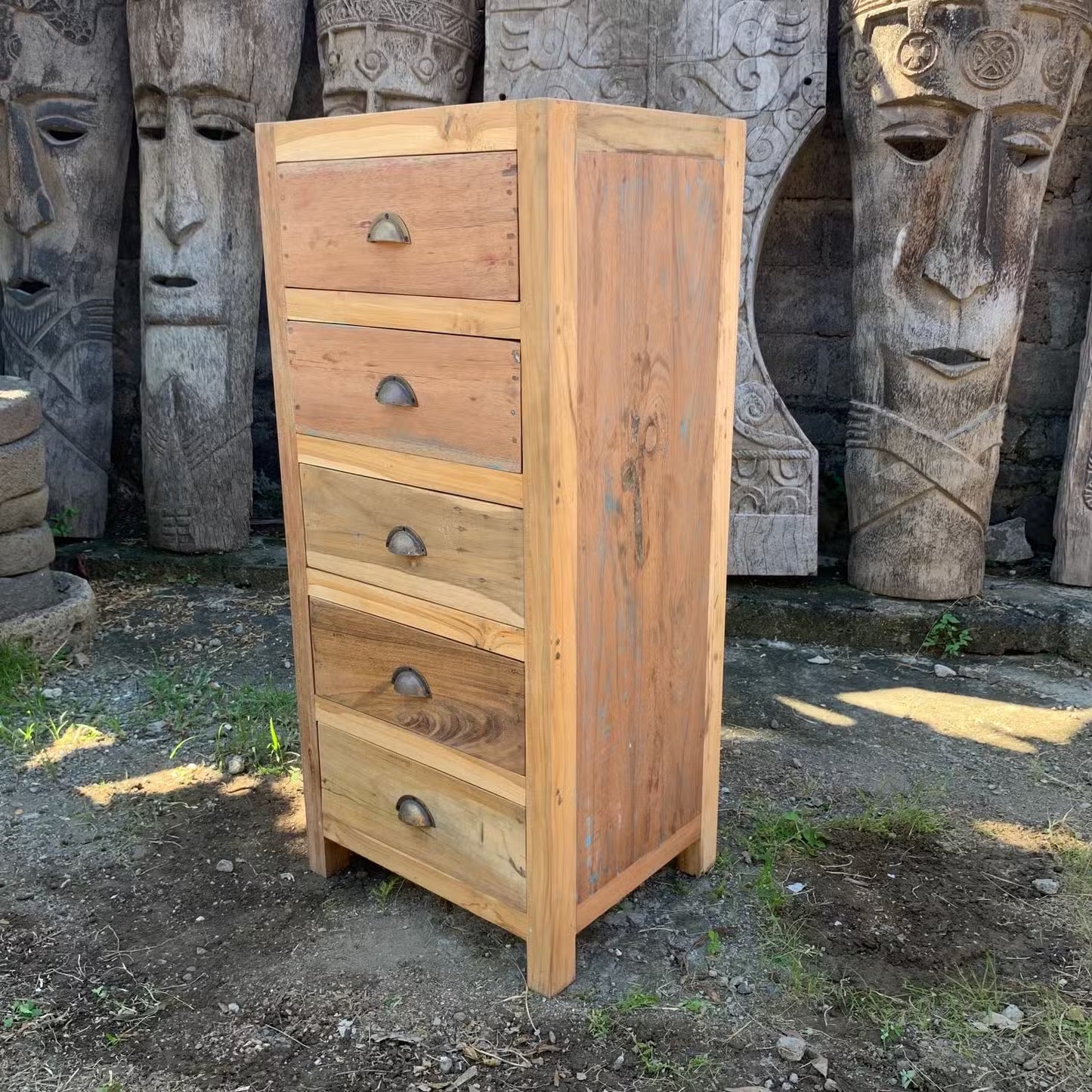 Tall Recycled Wood Chest of Drawers - 5 Drawers
